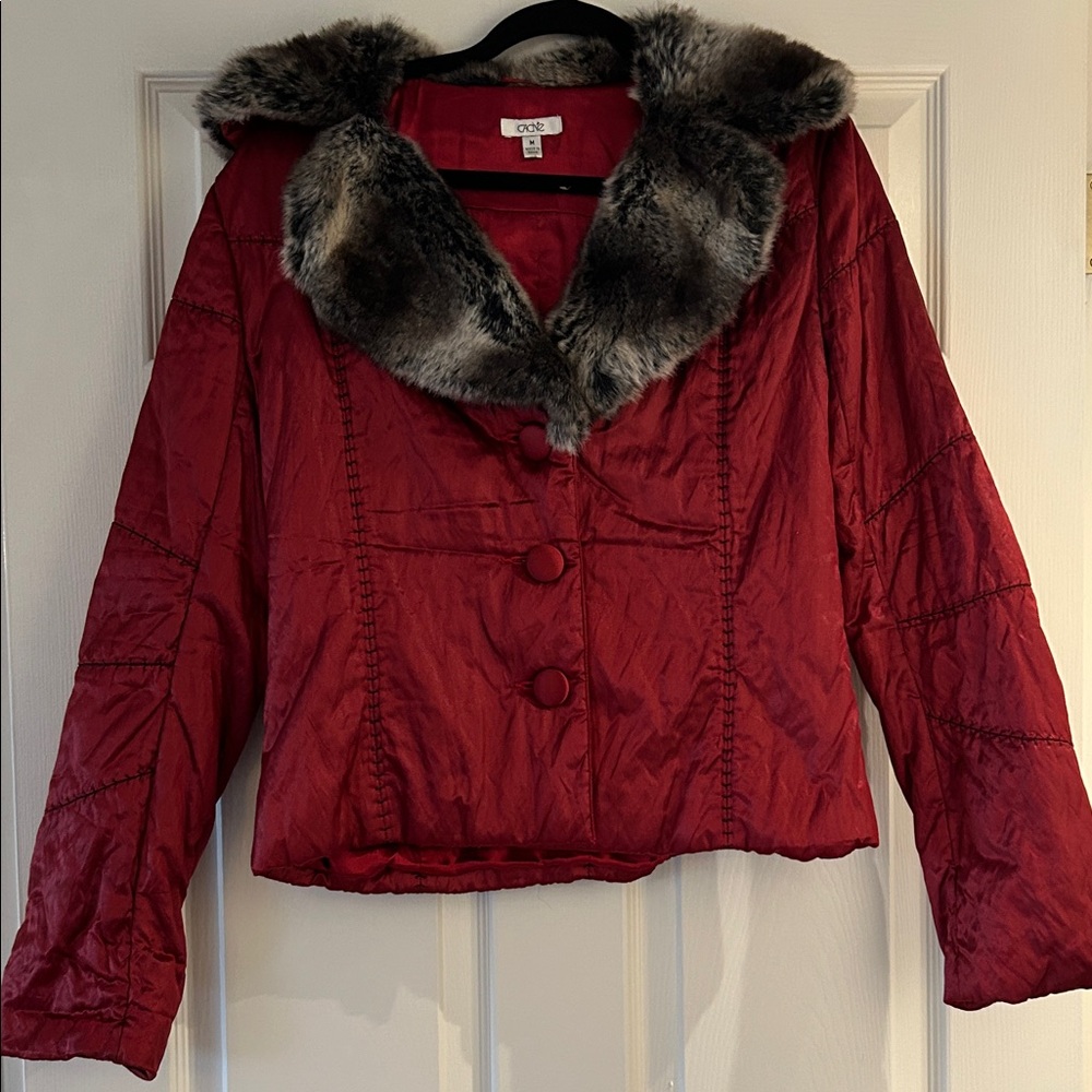 Cache Red Jacket with Faux Fur Collar